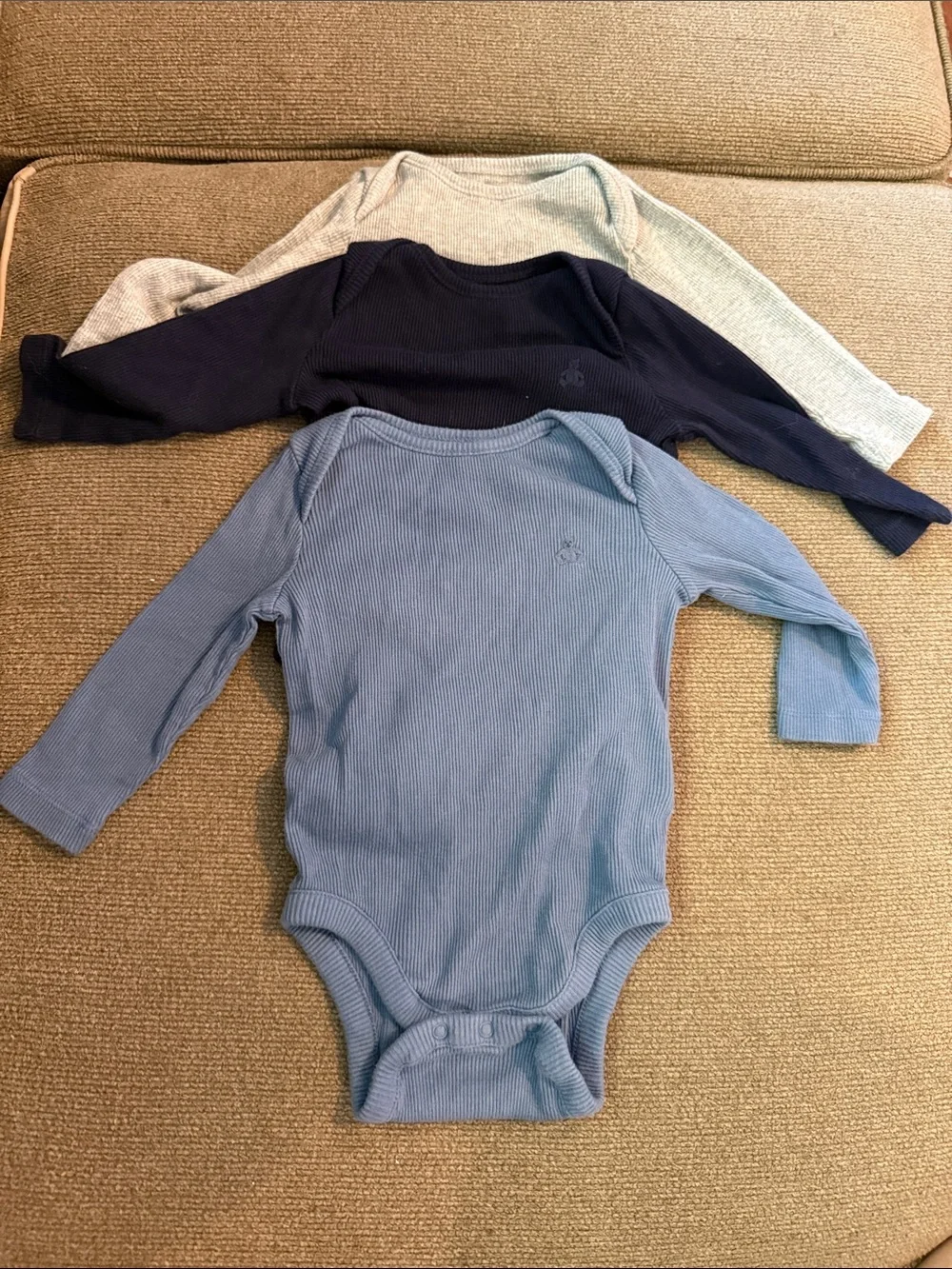 3-Pack Baby Gap Ribbed One-Piece Bodysuits in Navy, Light Blue, & Gray, 3-6 Mo